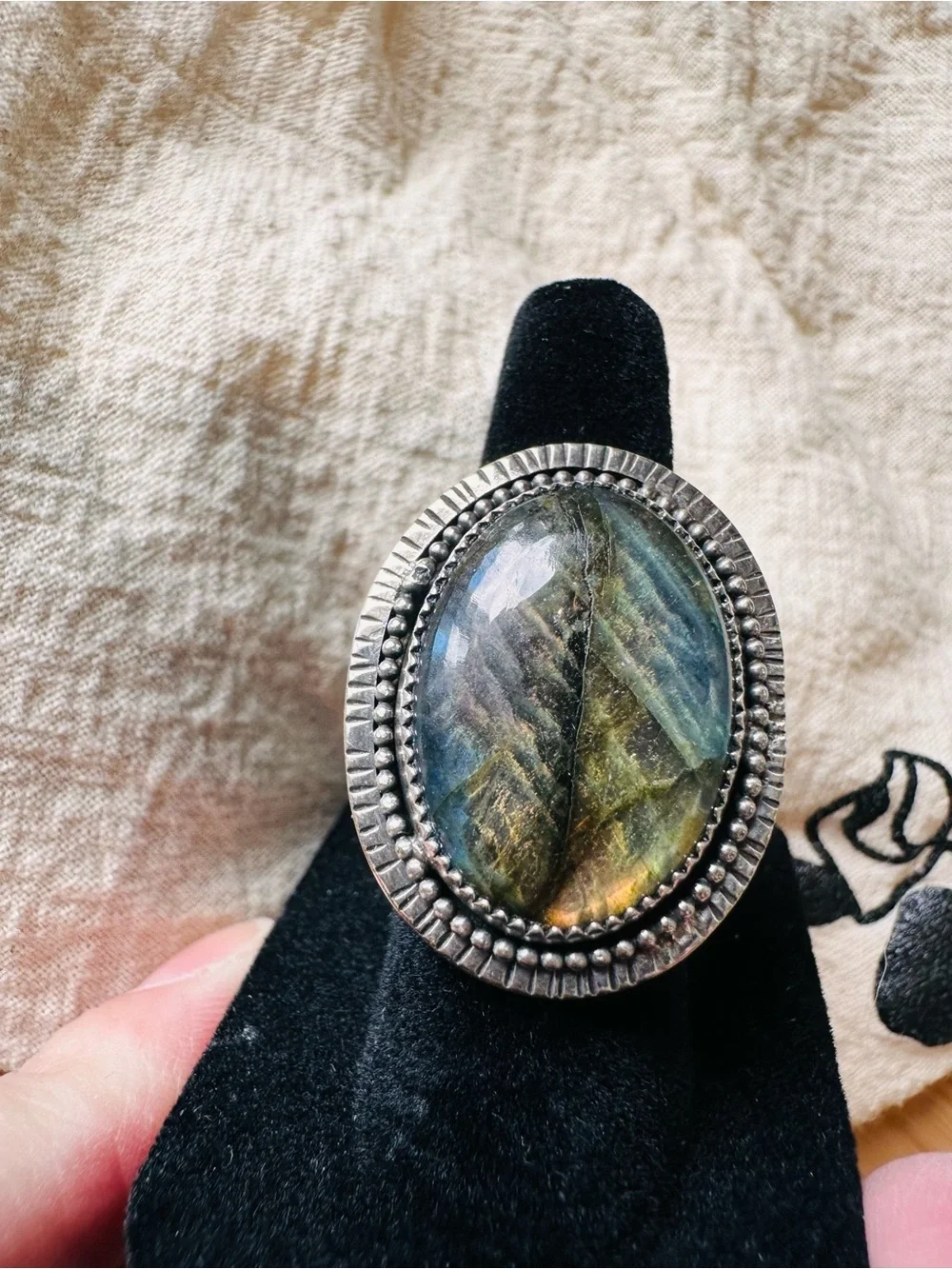 Handmade Sterling Silver Rainbow Labradorite Statement Ring-Artisan-Size 6